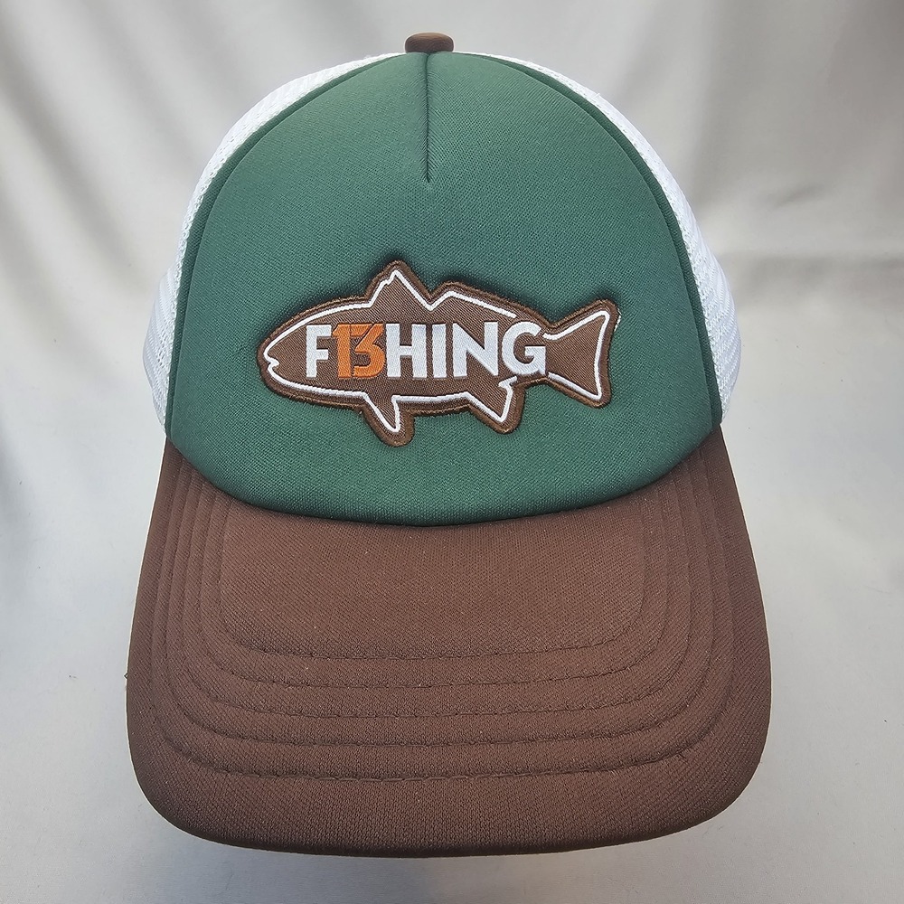 13 Fishing Trucker Hat Snapback Green Brown Mesh Fishing Cap One Size Adjustable